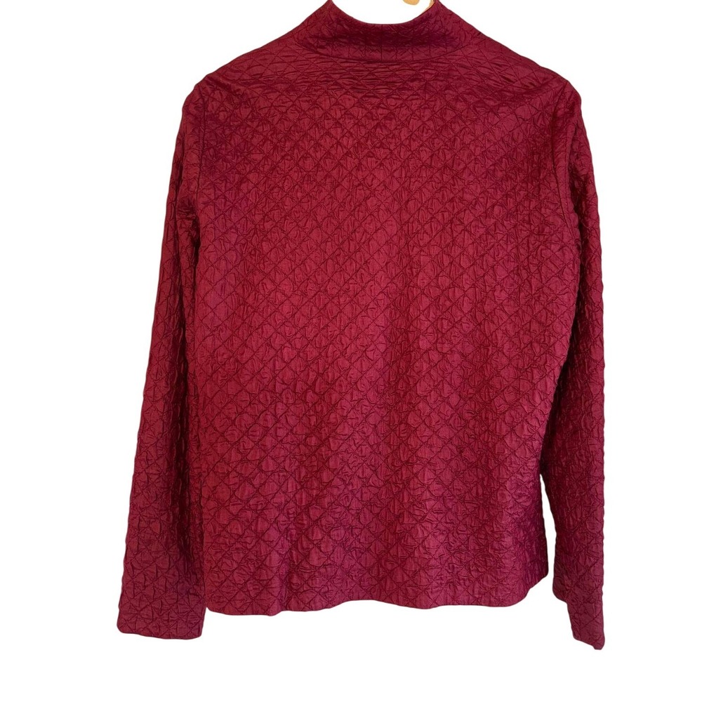 Eileen Fisher Tussah Silk Quilted Jacket Medium Berry Magenta Full Zip Mock Neck - Picture 3 of 7